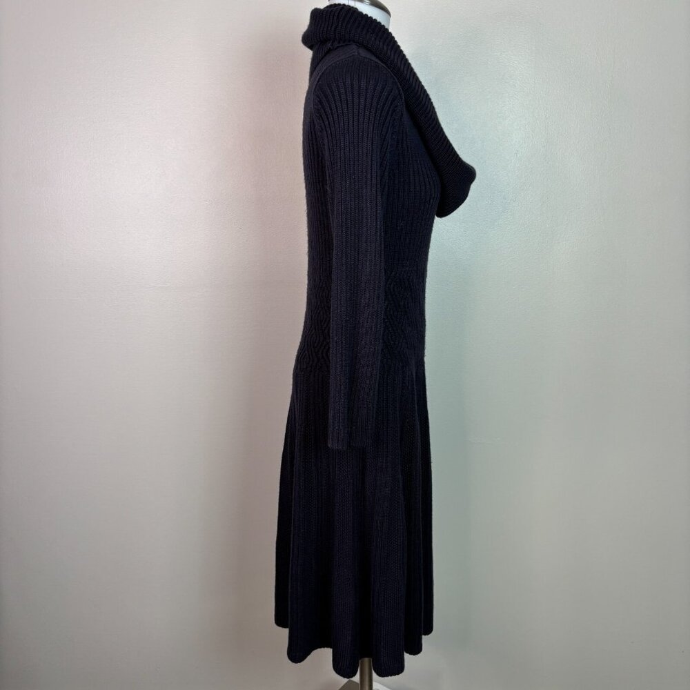 Eliza J Sweater Dress Large Navy Blue Cowl Neck Long Sleeve Fit & Flare‎ Women's - Picture 6 of 11